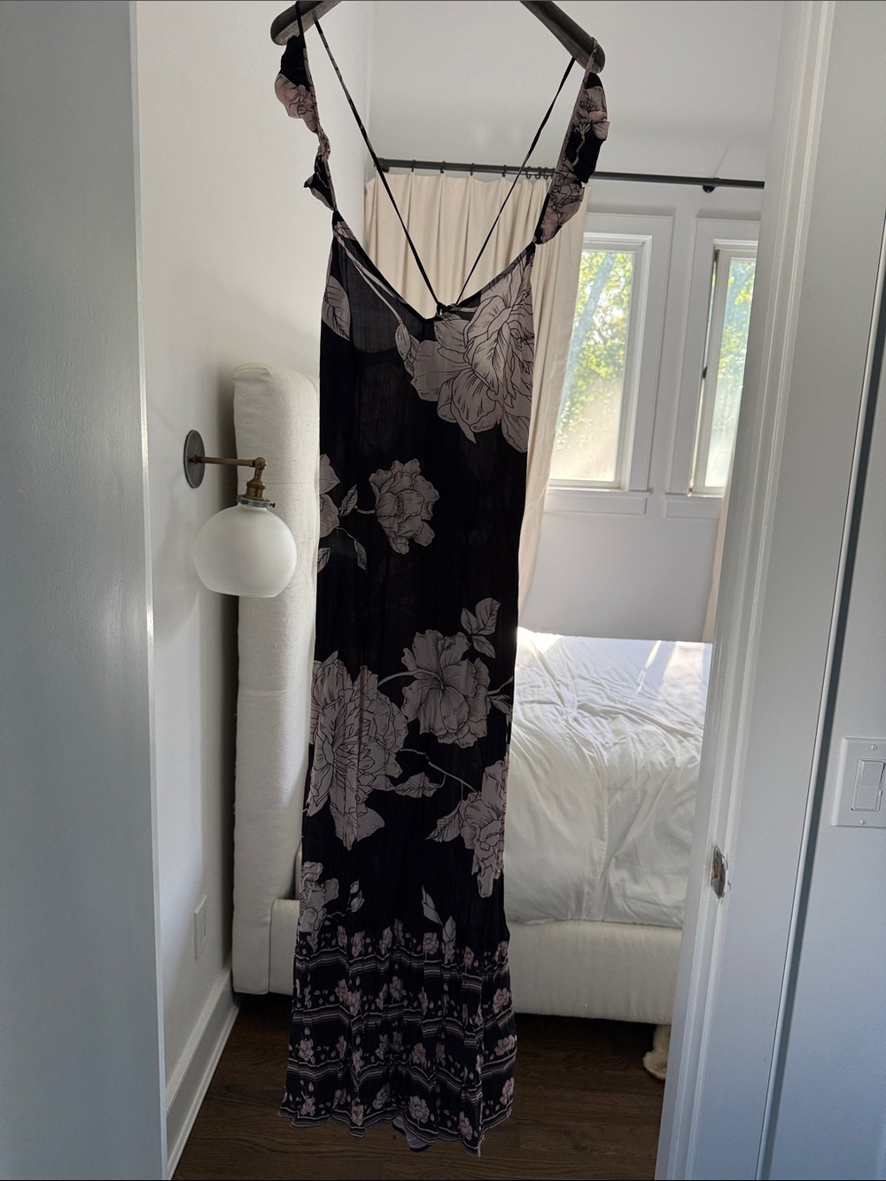 Maaji Black Maxi Slip Dress with Mauve Floral Print